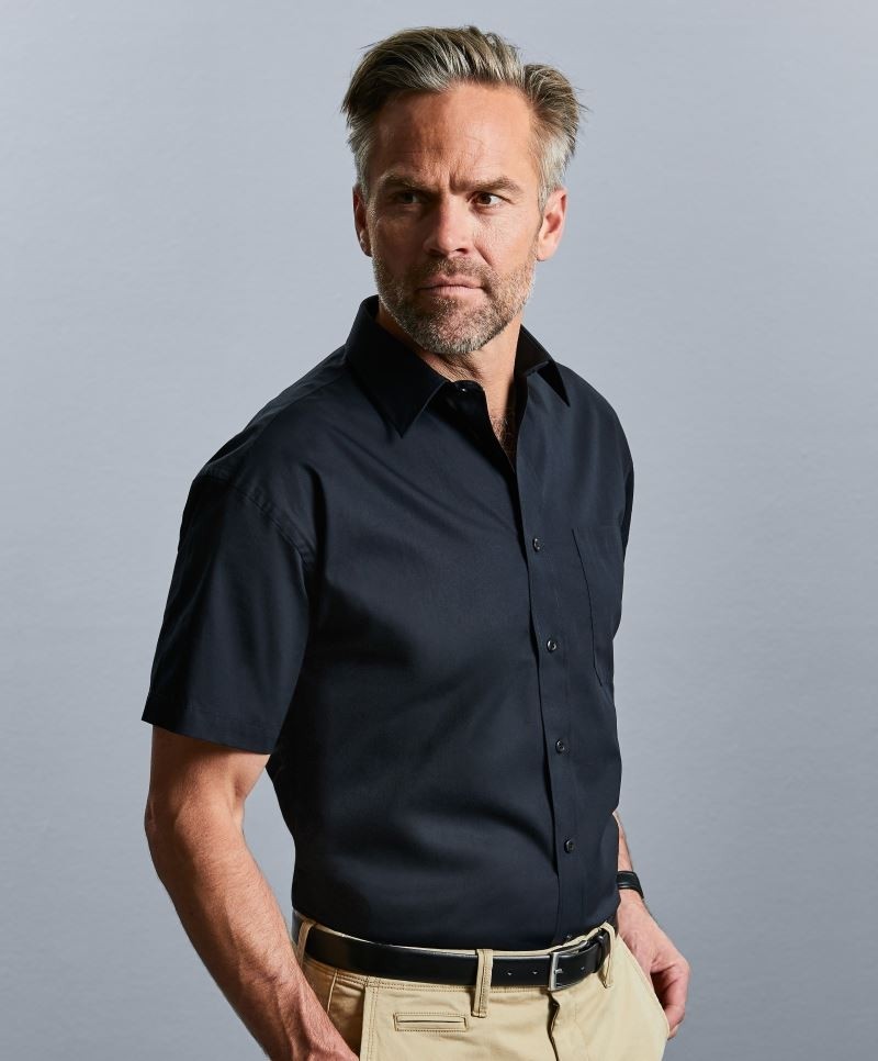 Russell Collection Pánská košile s krátkým rukávem Poplin Russeell europe 937M Černá 4XL