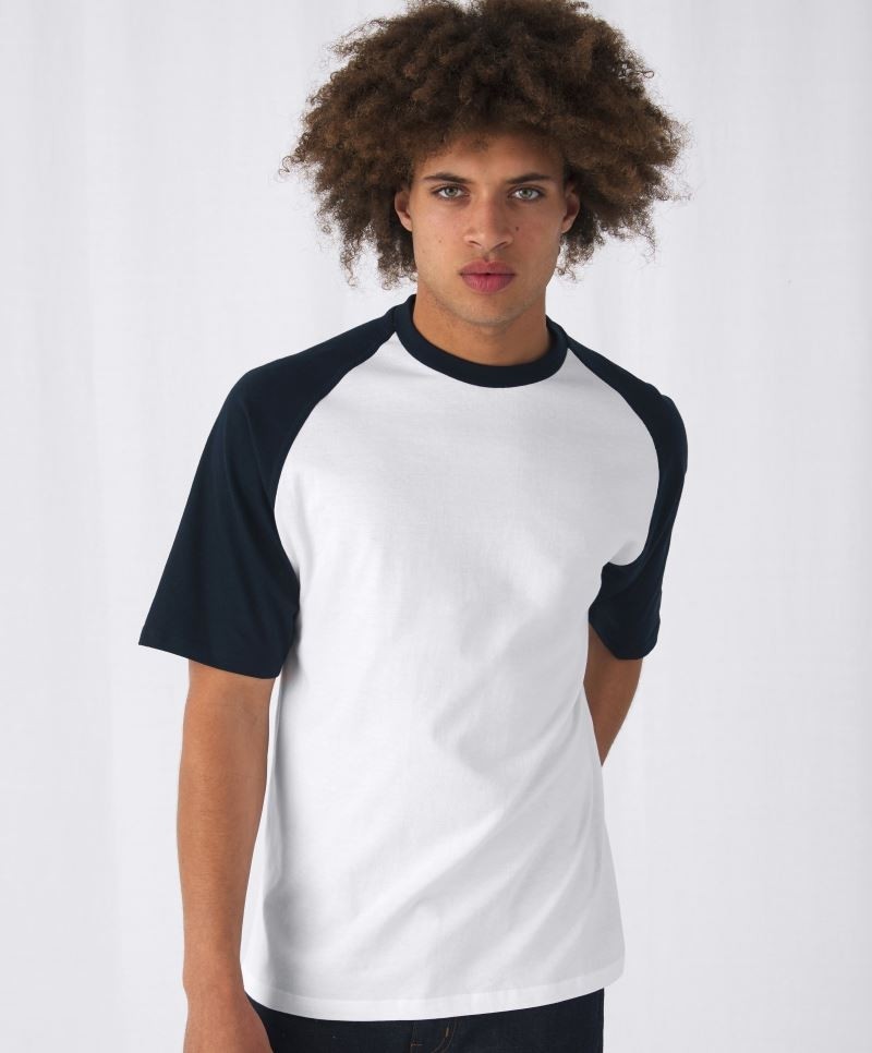 B&C Pánské triko s krátkým rukávem Baseball B&C (TU020) Bílá / Červená XXL