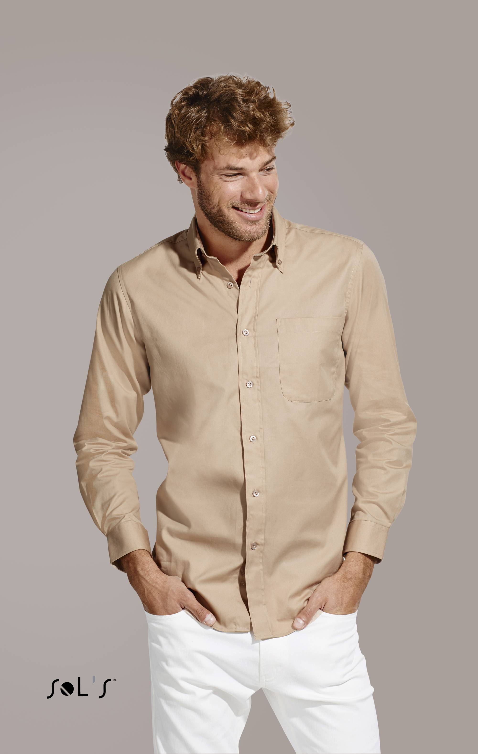 Sols Pánská keprová košile s dlouhým rukávem a kapsou Sol´s - Bel-air Bílá XL