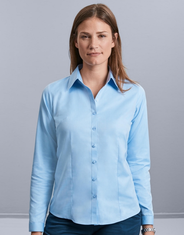 Russell Collection Dámská košile s dlouhým rukávem Russell Collection (R-962F-0) Světlá modrá 3XL