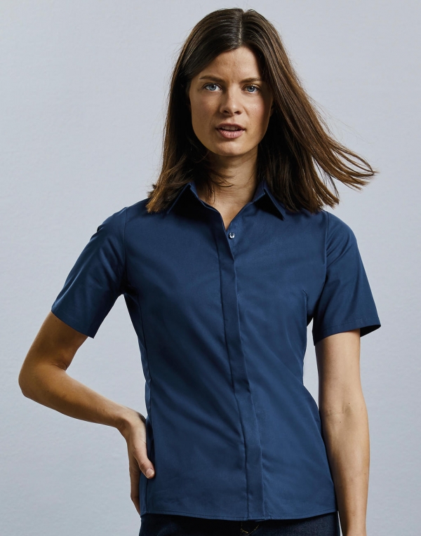 Russell Collection Dámská košile s krátkým rukávem Russell Collection (R-961F-0) Námořnická modrá 3XL