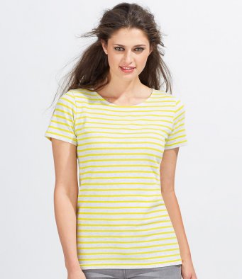 Sols Dámské pruhované triko s krátkým rukávem Contrast Sol's Šedá / Žlutá XL