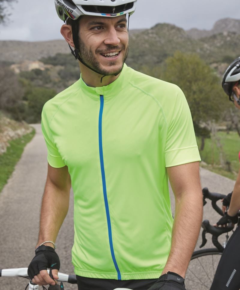 James & Nicholson Pánské cyklistické triko s krátkým rukávem James & Nicholson (JN516) Zářivá zelená / Bílá M