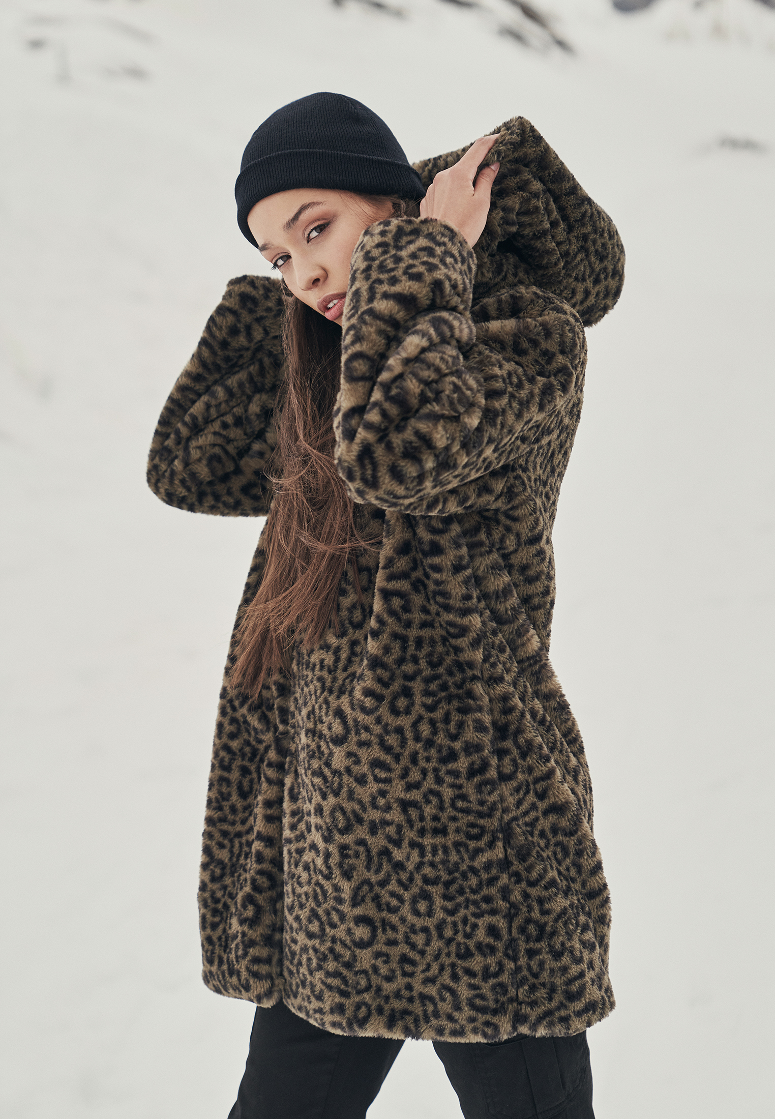 Urban Classics Dámský leopardí kabát URBAN CLASSICS (TB3061) Leopardí hnědá S