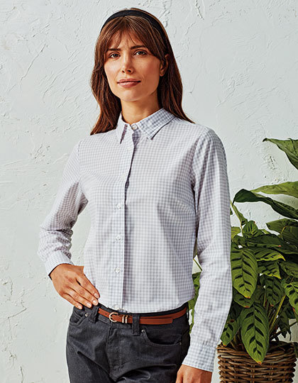 Premier Workwear Dámská kostkovaná košile s dlouhým rukávem Premier Workwear (PR352) Stříbrná / Bílá L