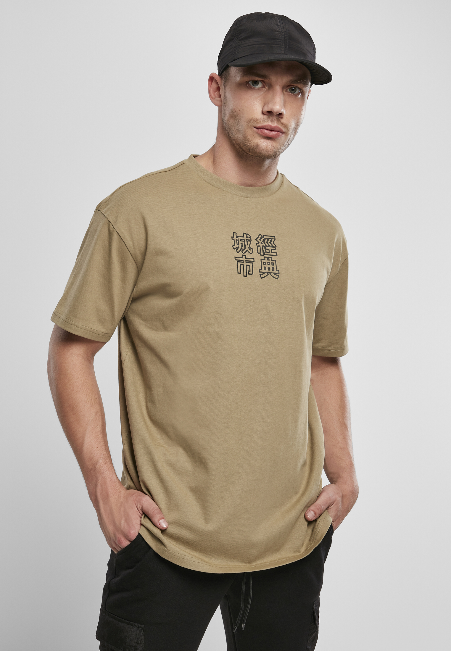 Urban Classics Pánské tričko s krátkým rukávem URBAN CLASSICS (TB4137) Khaki / Černá M